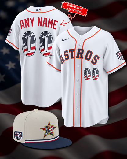 Houston Astros USA 250 Jersey - White- Custom Name and Number