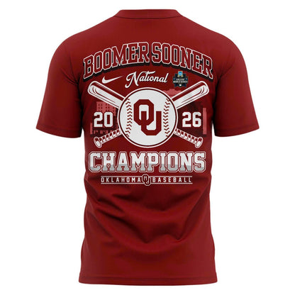 Oklahoma Sooners Crimson 2026 NCAA Division I Baseball National Champions Locker Room T-Shirt
