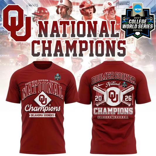 Oklahoma Sooners Crimson 2026 NCAA Division I Baseball National Champions Locker Room T-Shirt