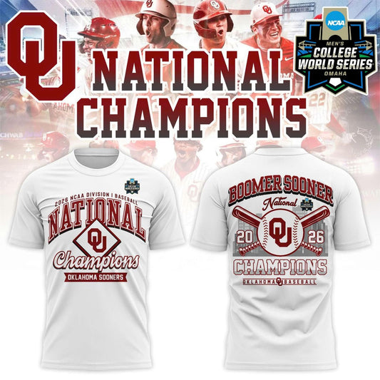Oklahoma Sooners White 2026 NCAA Division I Baseball National Champions Locker Room T-Shirt