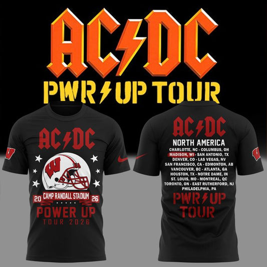 Exclusive Power Up Tour 2026 AC/DC x Wisconsin Badgers Football T-Shirt