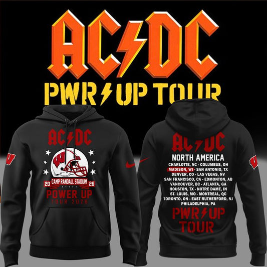 Perfect 2026 Power Up Tour AC/DC x Wisconsin Badgers Football Hoodie