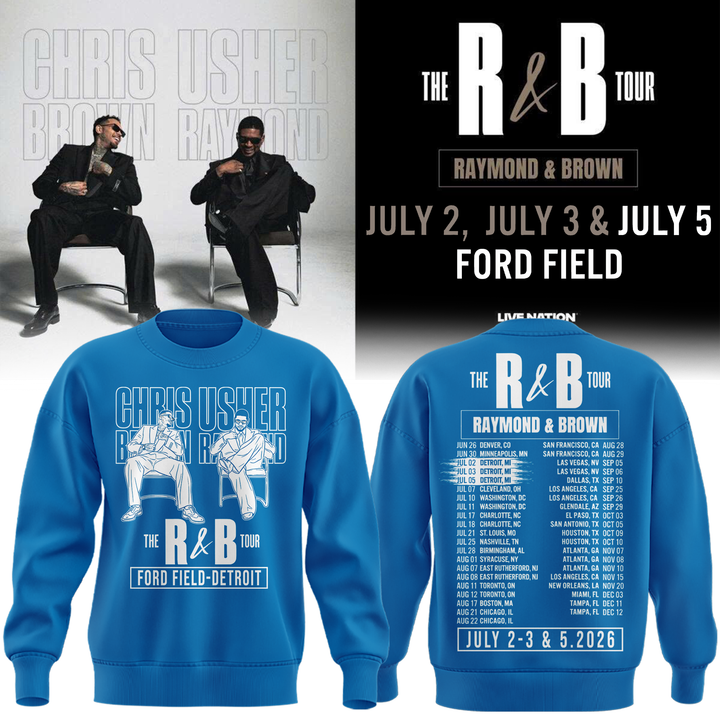 New Sweatshirt Blue Chris Brown & Usher Raymond x Detroit Lions "The R&B Tour"