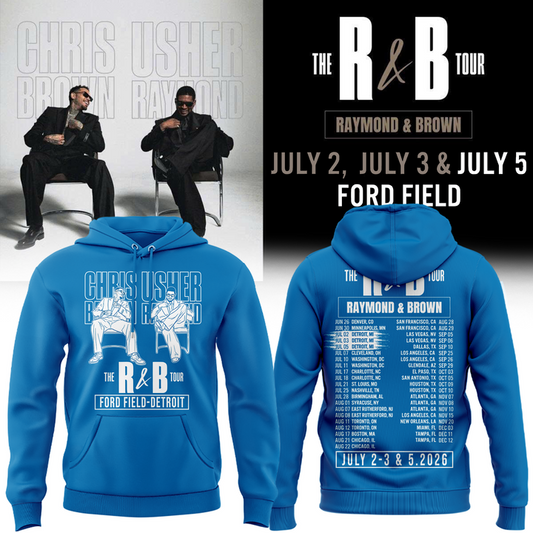 New Hoodie Blue Chris Brown & Usher Raymond x Detroit Lions "The R&B Tour"