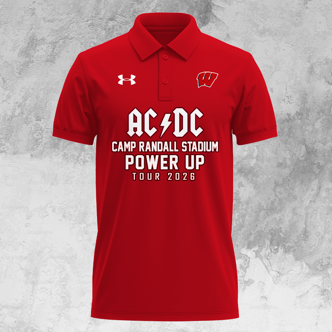 02.34. Exclusive Polo AC/DC x Wisconsin Badgers Football - Power Up Tour 2026 Polo Shirt