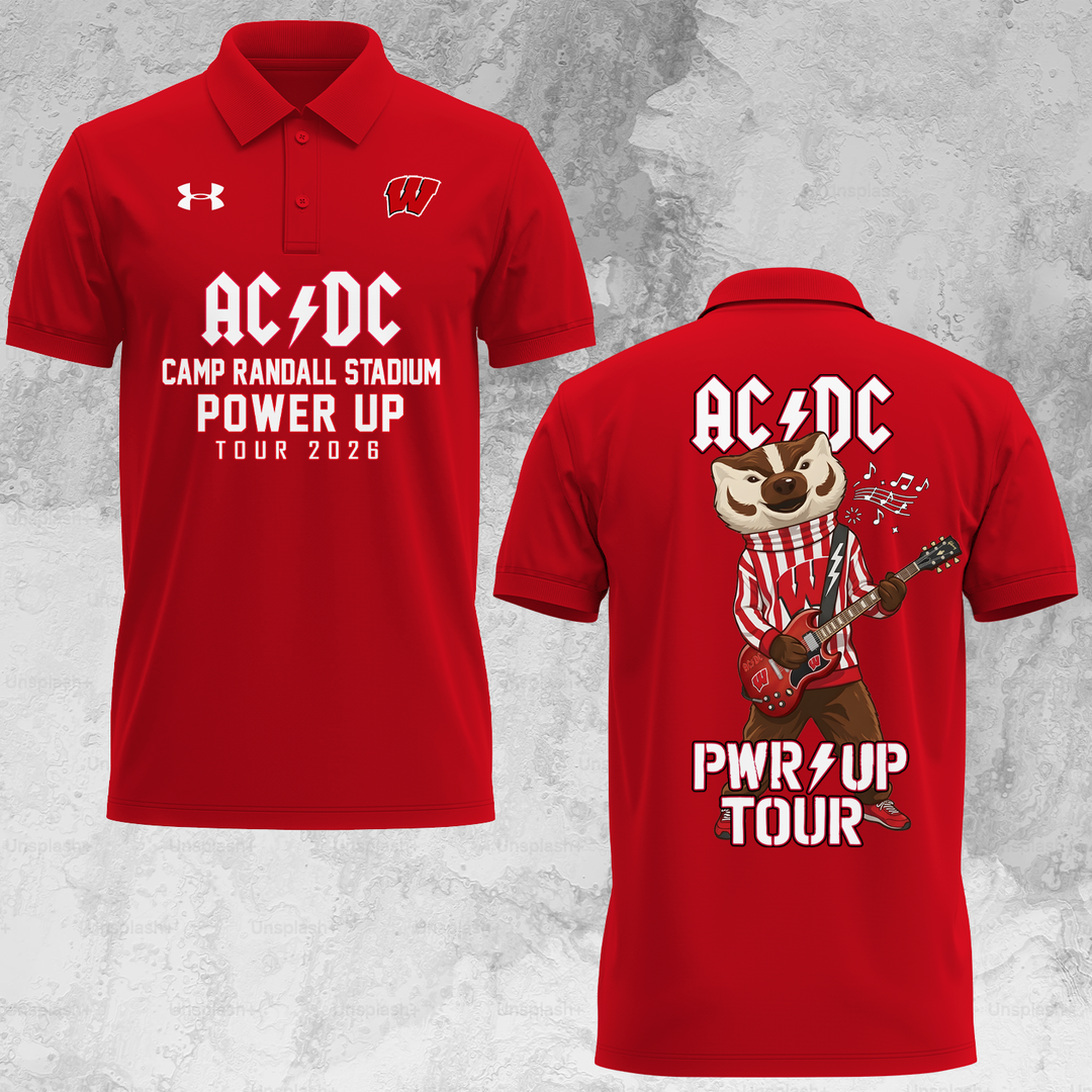 02.34. Exclusive Polo AC/DC x Wisconsin Badgers Football - Power Up Tour 2026 Polo Shirt