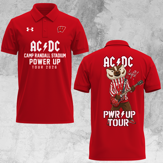 02.34. Exclusive Polo AC/DC x Wisconsin Badgers Football - Power Up Tour 2026 Polo Shirt
