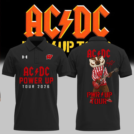03. Perfect Black Shirt AC/DC x Wisconsin Badgers Football - Power Up Tour 2026 Polo Shirt