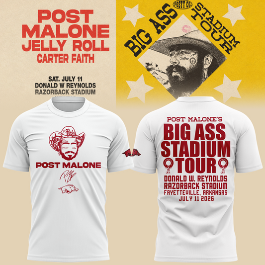 Post Malone x Arkansas Razorbacks - Limited Edition Big Ass Stadium Tour At Razorback Stadium Shirt 5