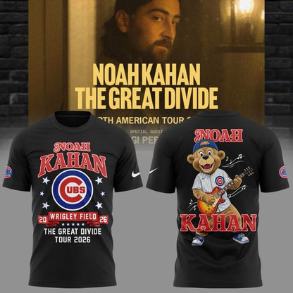 Black T-shirt Noah Kahan x Chicago Cubs - Wrigley Field Event Shirt - The Great Divide Tour 2026 T-Shirt