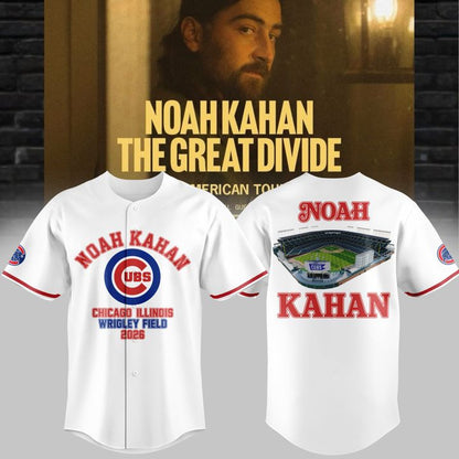White Jersey Noah Kahan x Chicago Cubs - The Great Divide Tour 2026 Baseball Jersey