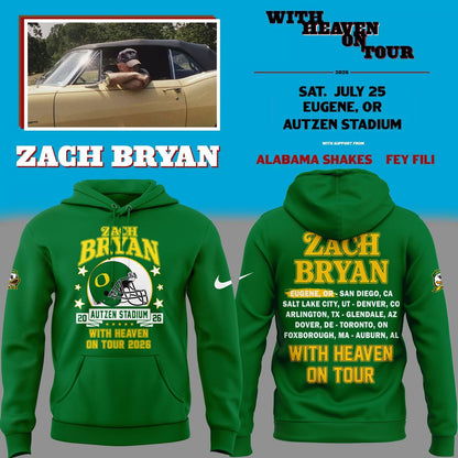 02. Hoodie Zach Bryan x Oregon Football - With Heaven On Tour 2026 Hoodie