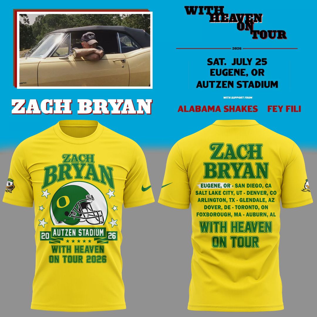 02.10. Exclusive Zach Bryan x Oregon Football - With Heaven On Tour 2026 T-Shirt