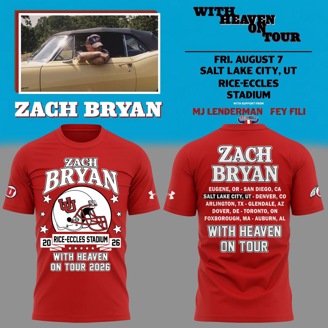 01.05. Zach Bryan x Utah Utes Football - With Heaven On Tour 2026 T-Shirt