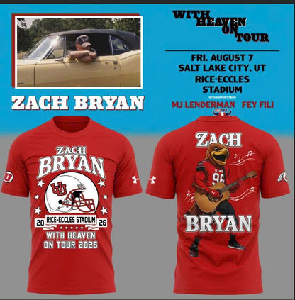 01. New Shirt Zach Bryan x Utah Utes Football - With Heaven On Tour 2026 T-Shirt