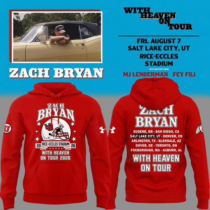 01.03. Perfect Hoodie Zach Bryan x Utah Utes Football - With Heaven On Tour 2026 Hoodie