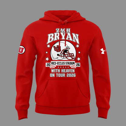 01.10. Limited Edition Zach Bryan x Utah Utes Football - With Heaven On Tour 2026 Hoodie
