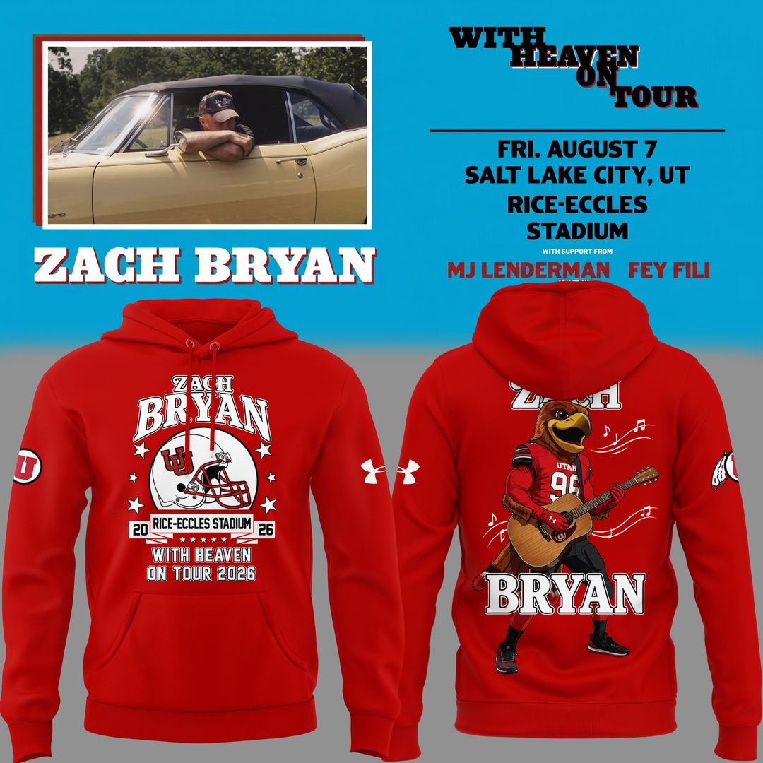 01.10. Limited Edition Zach Bryan x Utah Utes Football - With Heaven On Tour 2026 Hoodie