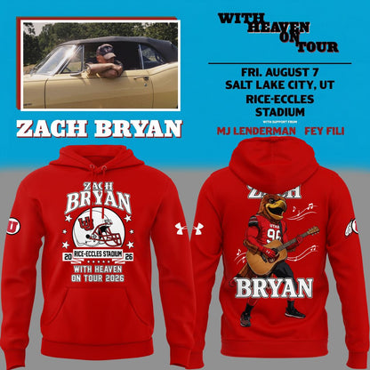 01.10. Limited Edition Zach Bryan x Utah Utes Football - With Heaven On Tour 2026 Hoodie