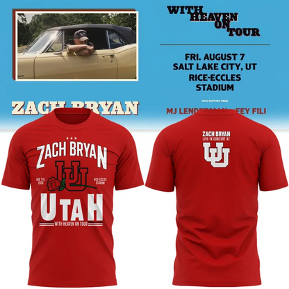 01.03. Limited Edition Zach Bryan x Utah Utes Football - With Heaven On Tour 2026 T-Shirt