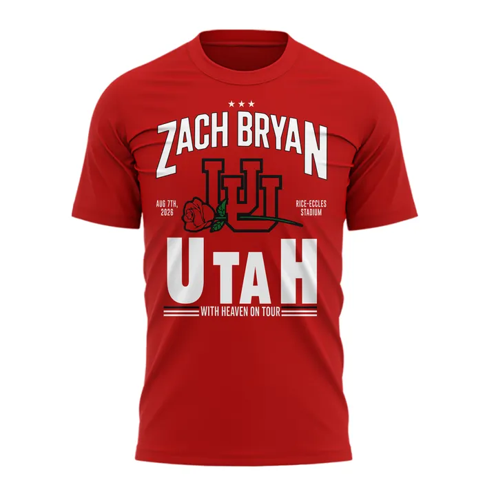 01.03. Limited Edition Zach Bryan x Utah Utes Football - With Heaven On Tour 2026 T-Shirt