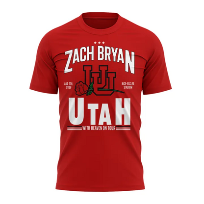 01.03. Limited Edition Zach Bryan x Utah Utes Football - With Heaven On Tour 2026 T-Shirt