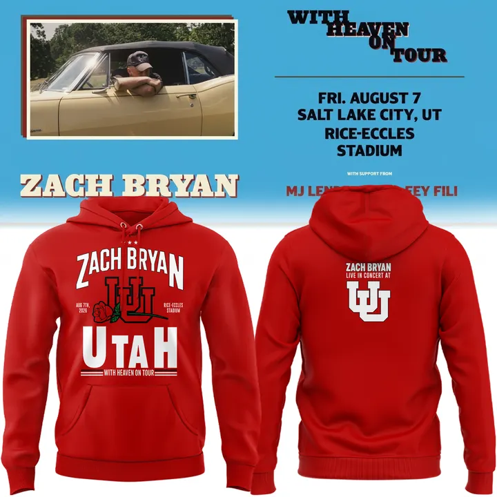 02.05. New Red Hoodie Zach Bryan x Utah Football - With Heaven On Tour 2026 Hoodie