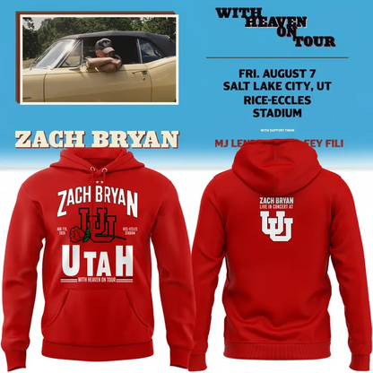 02.05. New Red Hoodie Zach Bryan x Utah Football - With Heaven On Tour 2026 Hoodie