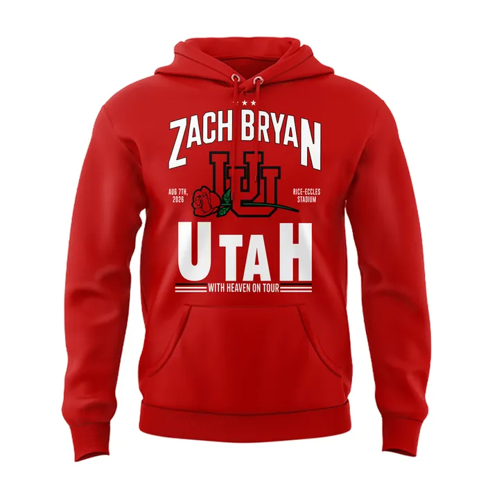 02.05. New Red Hoodie Zach Bryan x Utah Football - With Heaven On Tour 2026 Hoodie