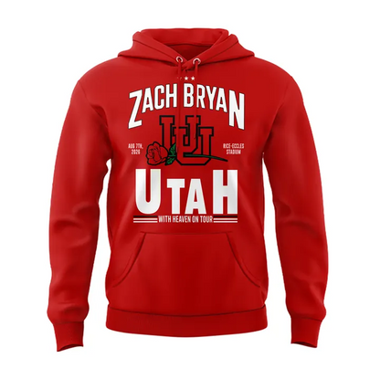 02.05. New Red Hoodie Zach Bryan x Utah Football - With Heaven On Tour 2026 Hoodie