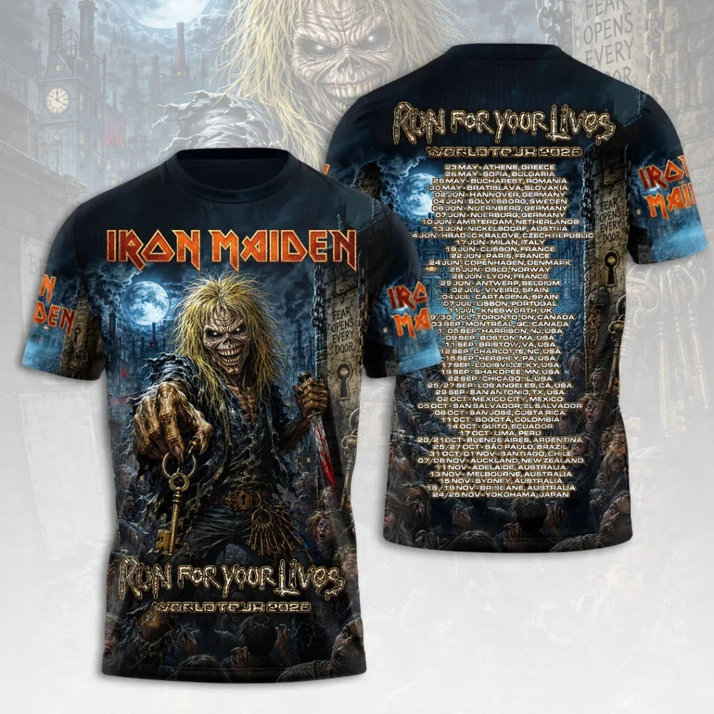 Iron Maiden - Run For Your Lives - World Tour 2026 Rock Print T-shirt