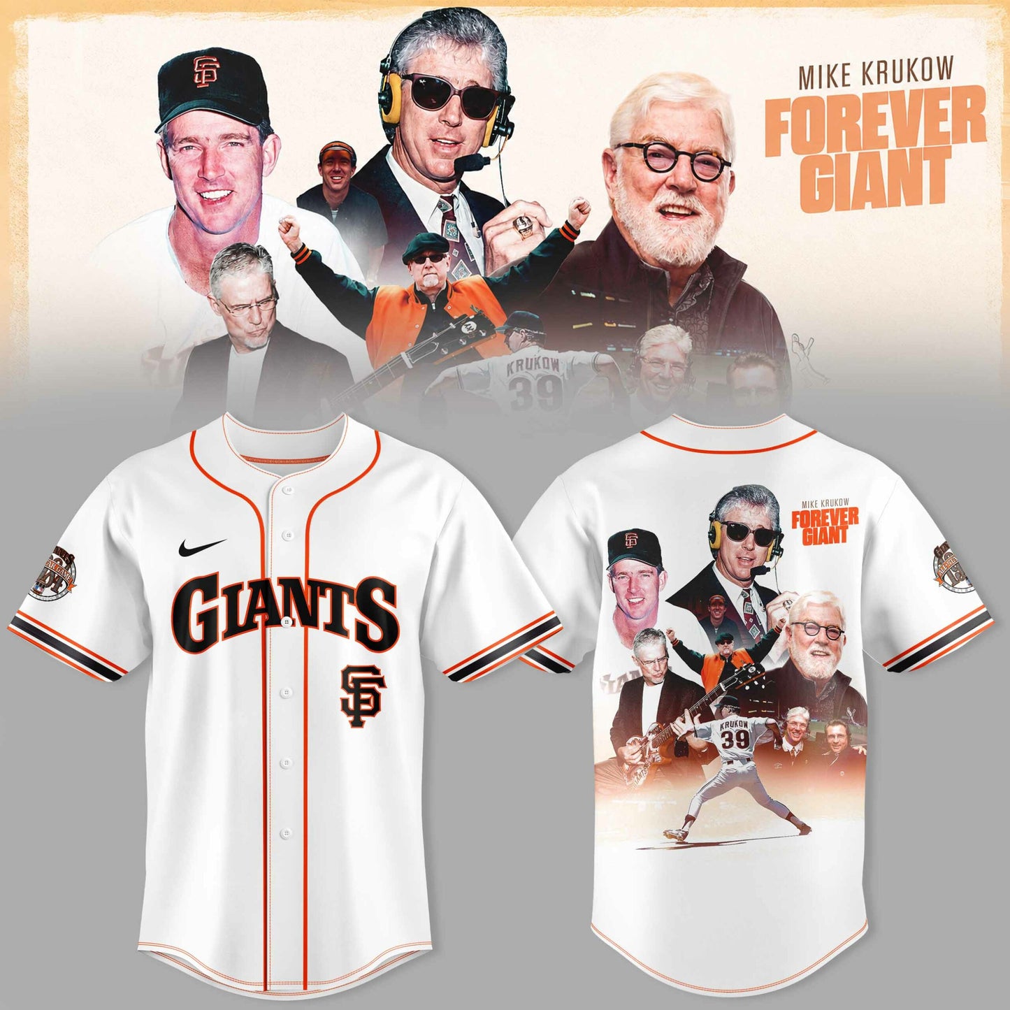 _SF Gnts 39 Years Mike Krukow Forever Giants 3D All-Over Print Baseball Jersey V5