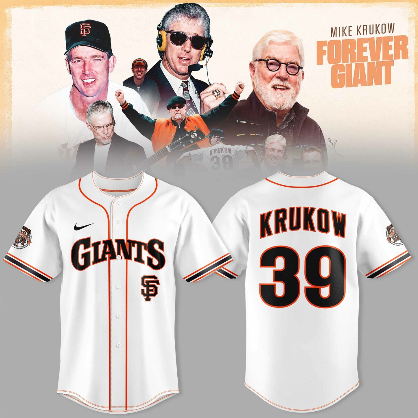 _SF Gnts 39 Years Mike Krukow Forever Giants 3D All-Over Print Baseball Jersey V2
