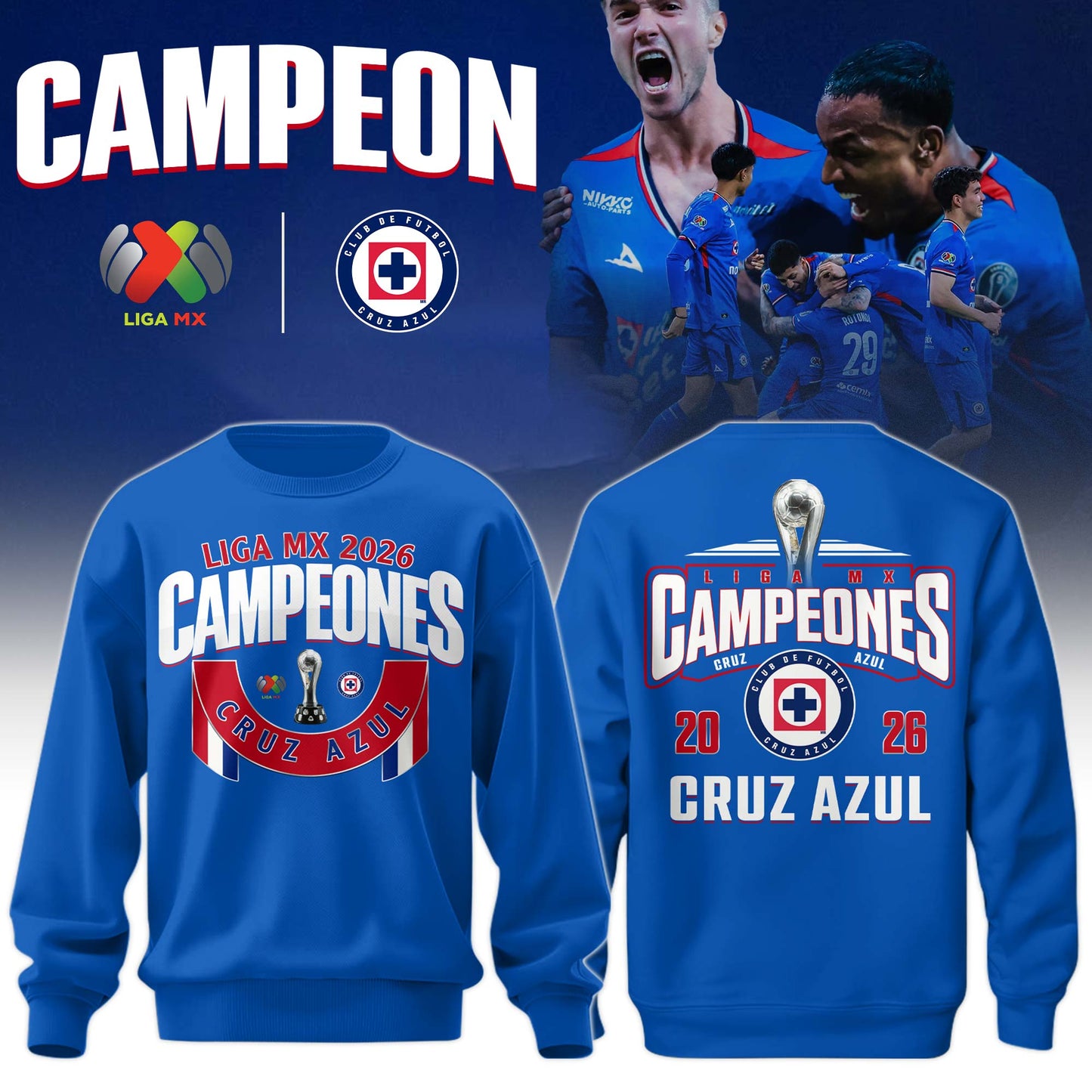Cruz Azul 2026 Campeones Royal Blue Sweatshirt