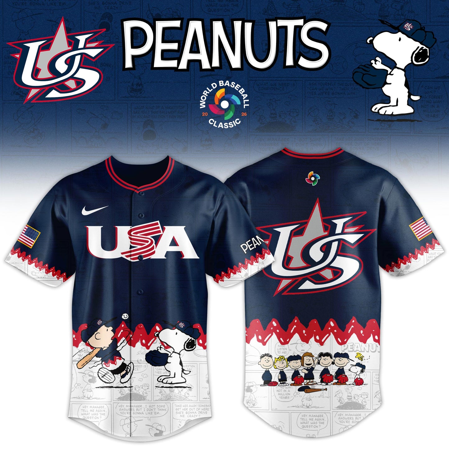 USA x Peanuts Baseball Team 2026 World Baseball Classic Limited Jersey