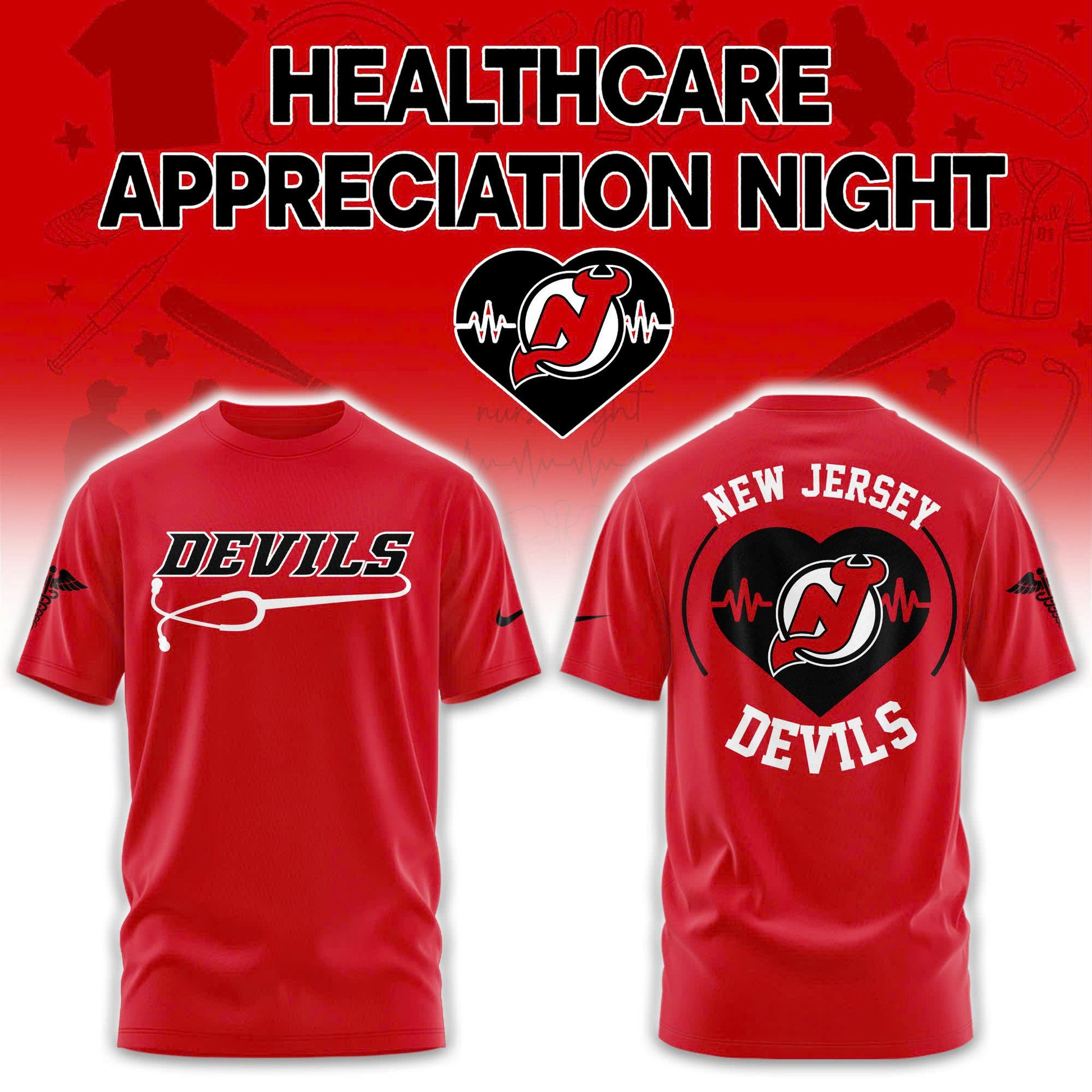 2026 New Jersey Devils Healthcare Appreciation Night Limited Edition T-Shirt, Jogger and Cap Outfit Red