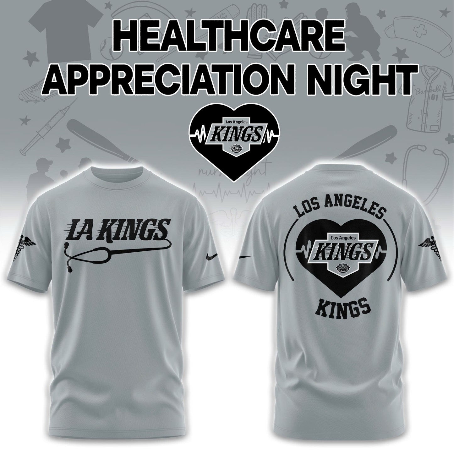 2026 Los Angeles Kings Healthcare Appreciation Night Limited Edition T-Shirt, Jogger And Cap Outfit Grey 