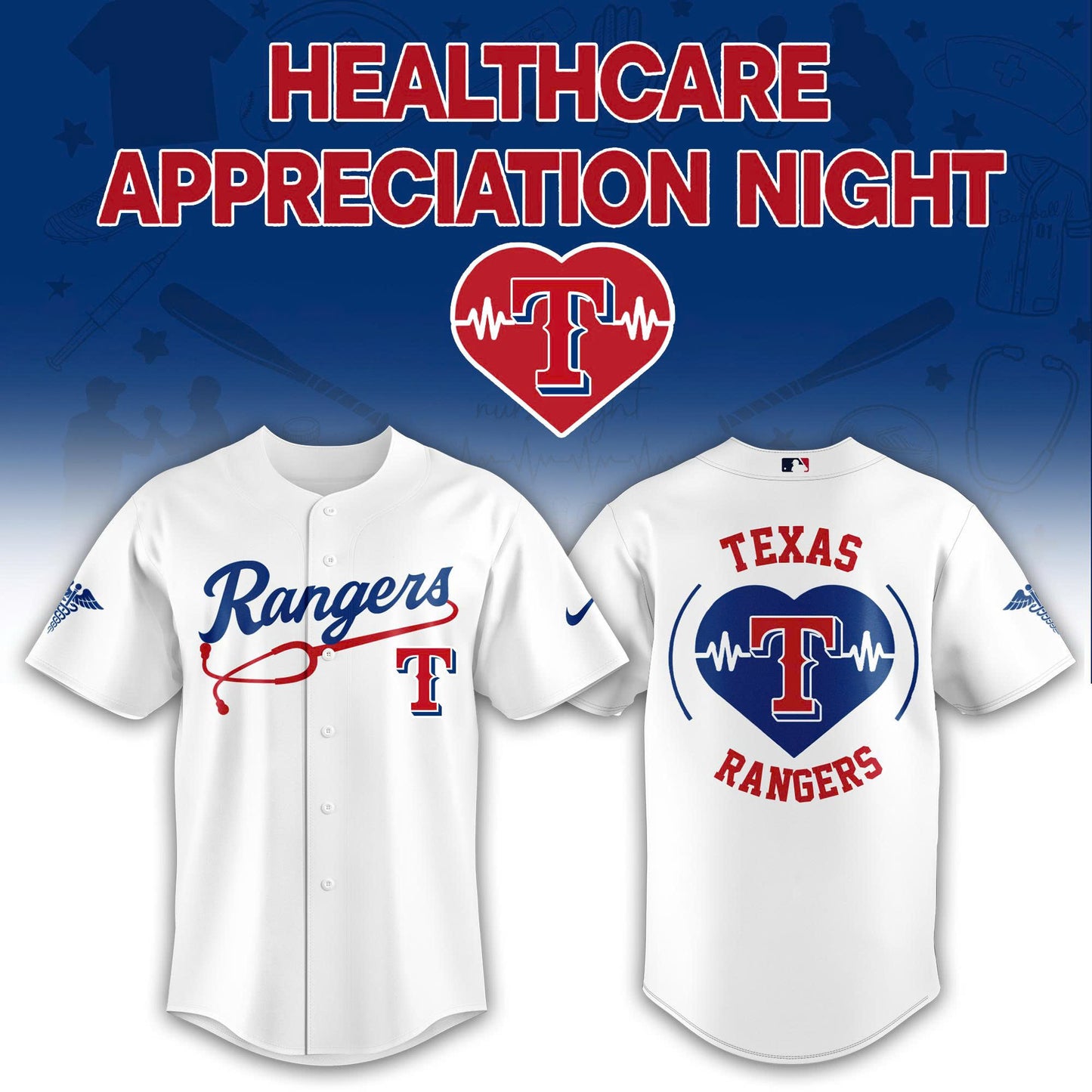 2026 Texas Rangers Healthcare Appreciation Night Limited Edition Jersey Jogger And Cap Outfit White