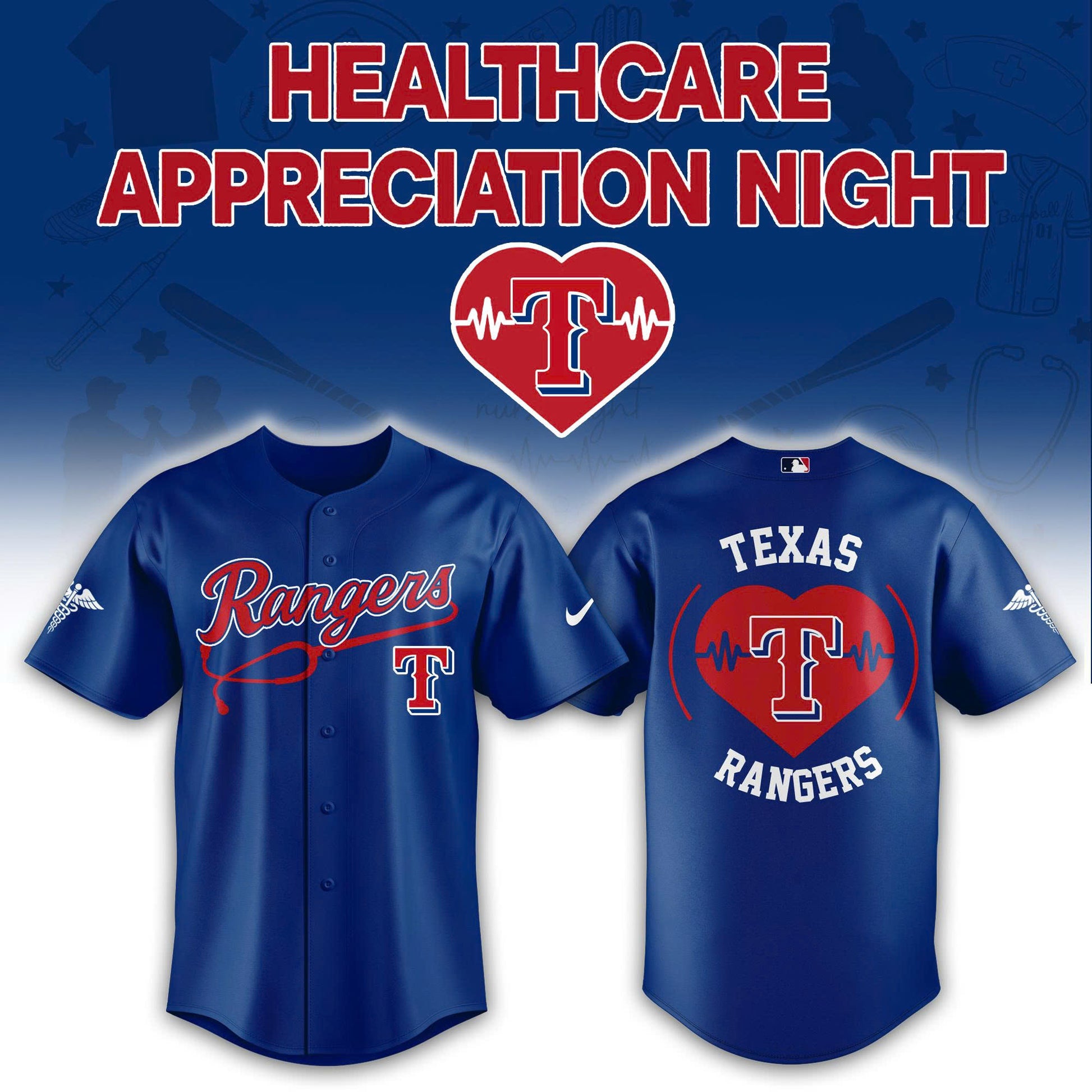 2026 Texas Rangers Healthcare Appreciation Night Limited Edition Jersey Jogger And Cap Outfit Blue