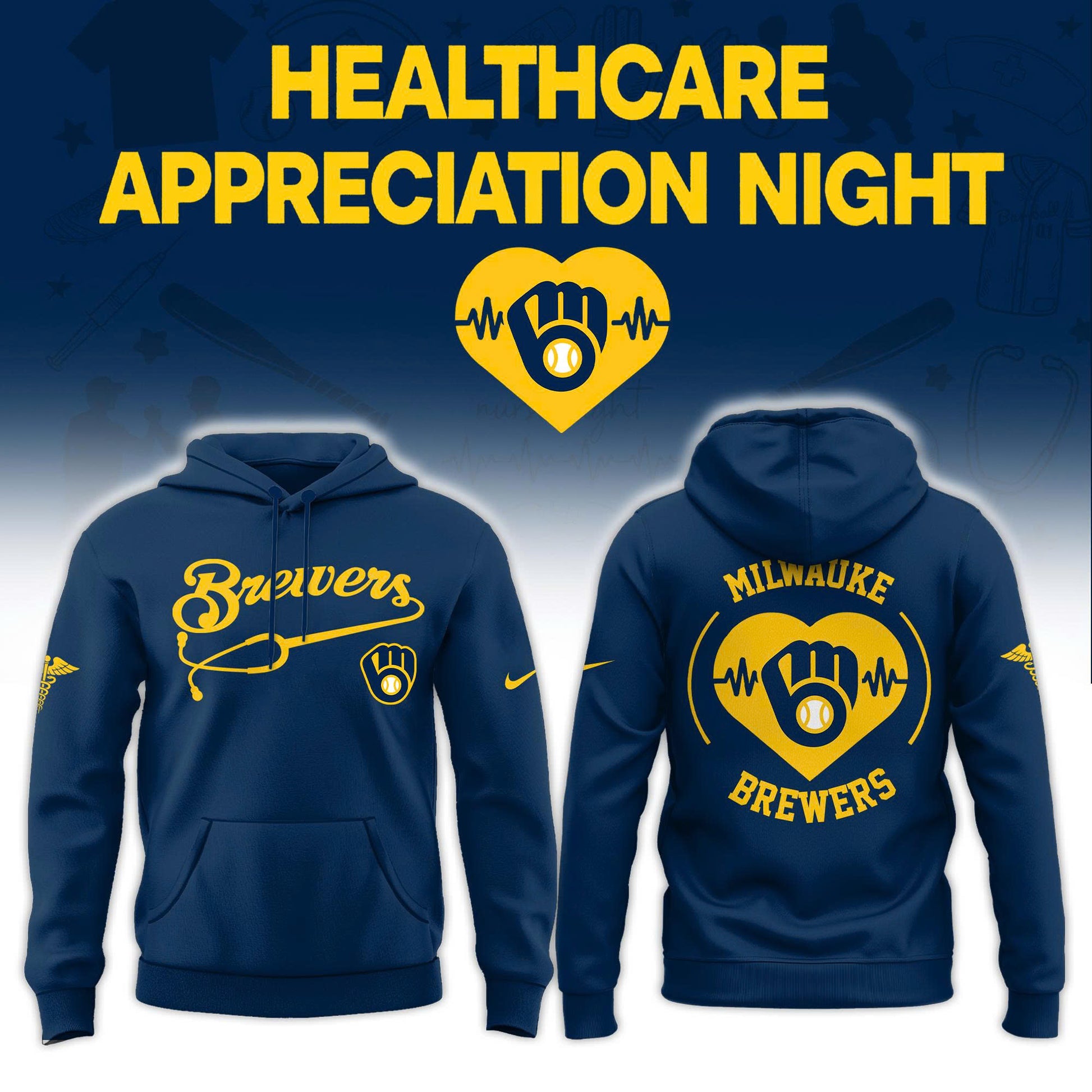2026 Milwaukee Brewers Healthcare Appreciation Night Limited Edition Hoodie Jogger And Cap Navy Blue Outfit