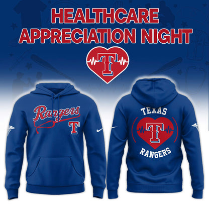 2026 Texas Rangers Healthcare Appreciation Night Limited Edition Hoodie Jogger And Cap Outfit Blue