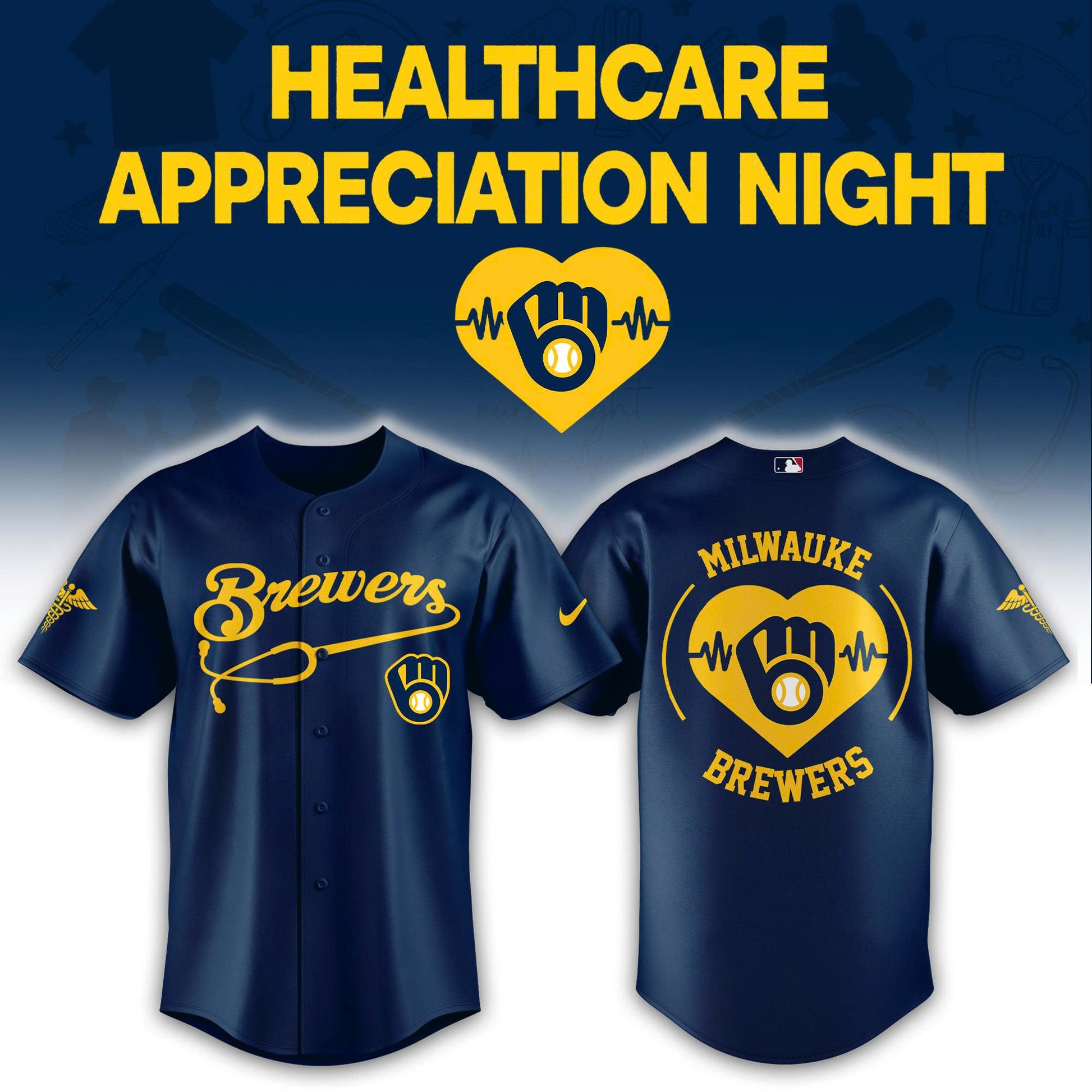 2026 Milwaukee Brewers Healthcare Appreciation Night Limited Edition Jersey Jogger And Cap Navy Blue Outfit