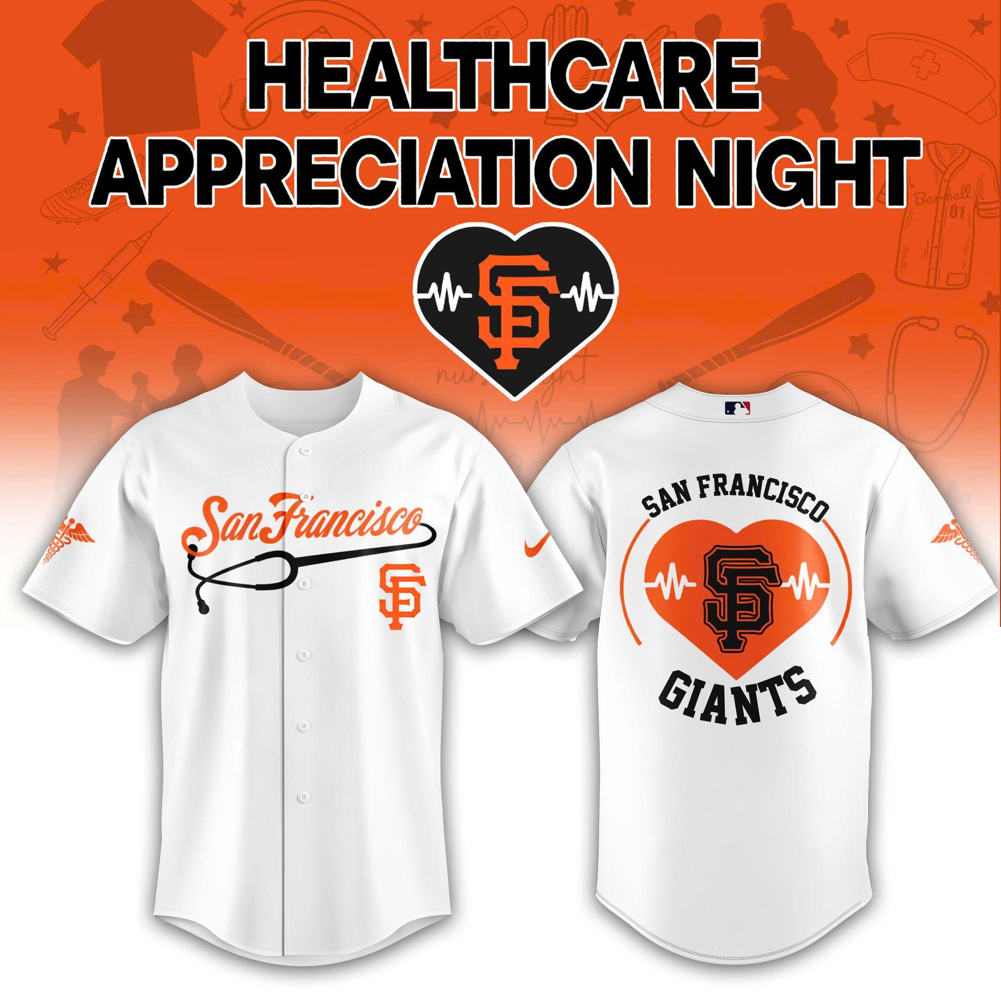 2026 San Francisco Giants Healthcare Appreciation Night Limited Edition Jersey Jogger And Cap Outfit White