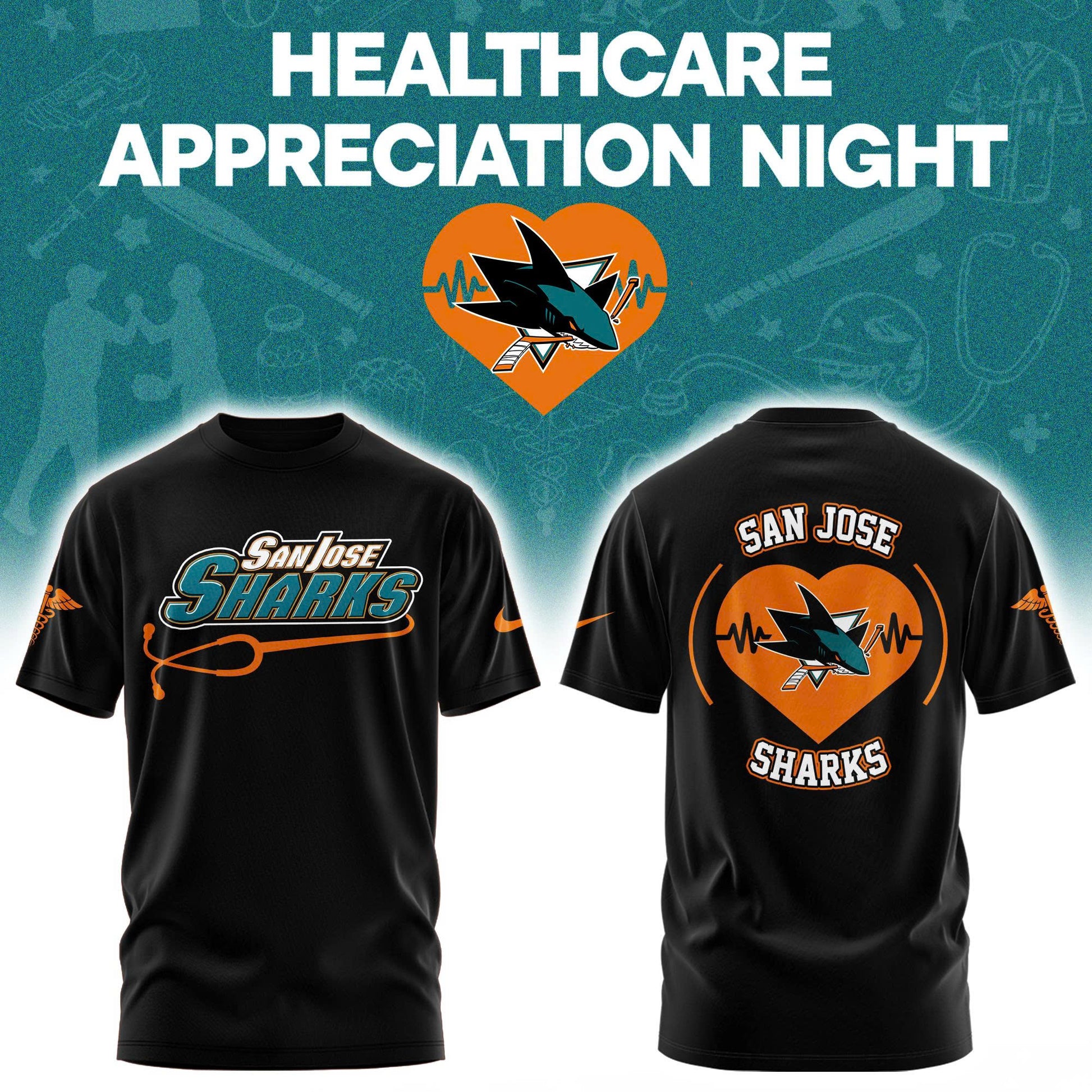 2026 San Jose Sharks Healthcare Appreciation Night Limited Edition T-Shirt, Jogger And Cap Outfit Black