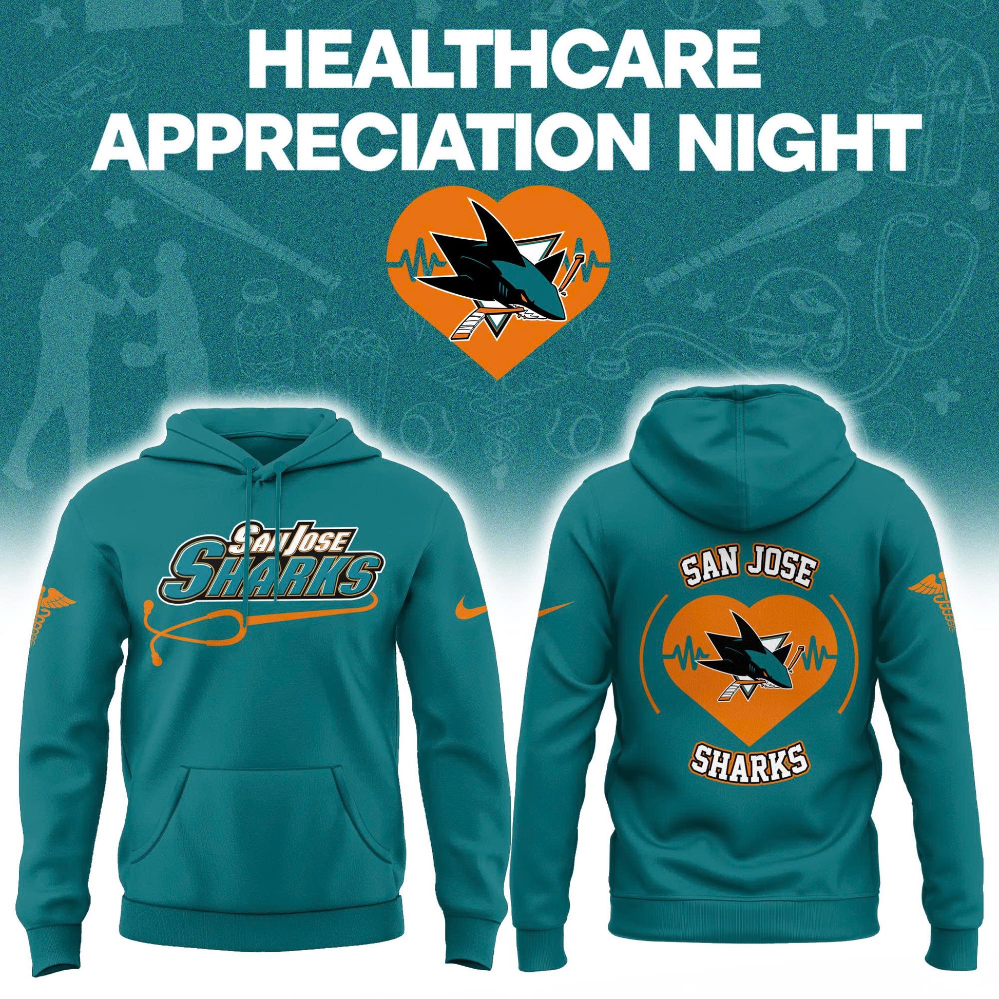 2026 San Jose Sharks Healthcare Appreciation Night Limited Edition Hoodie, Jogger And Cap Outfit