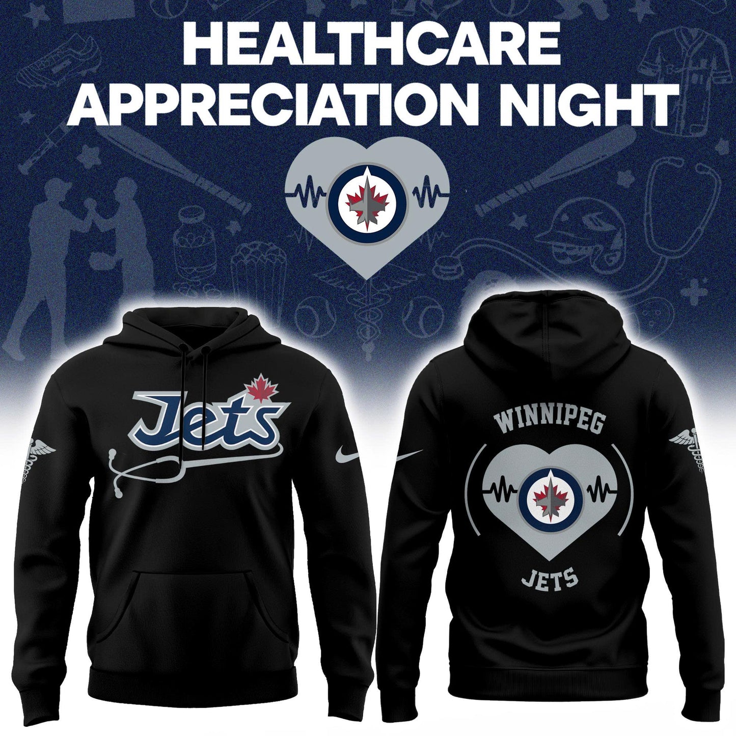 2026 Winnipeg Jets Healthcare Appreciation Night Limited Edition Hoodie, Jogger and Cap Outfit - Black