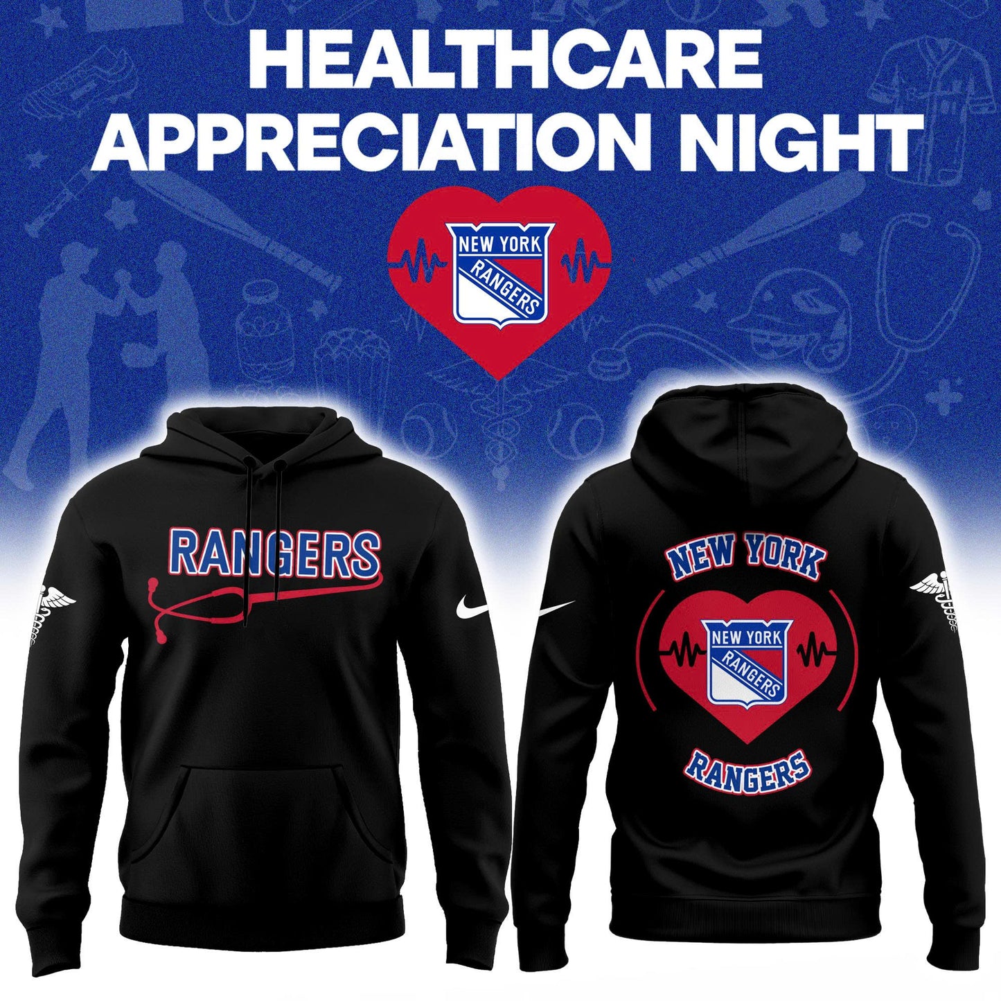 2026 New York Rangers Healthcare Appreciation Night Limited Edition Hoodie, Jogger And Cap Outfit Black