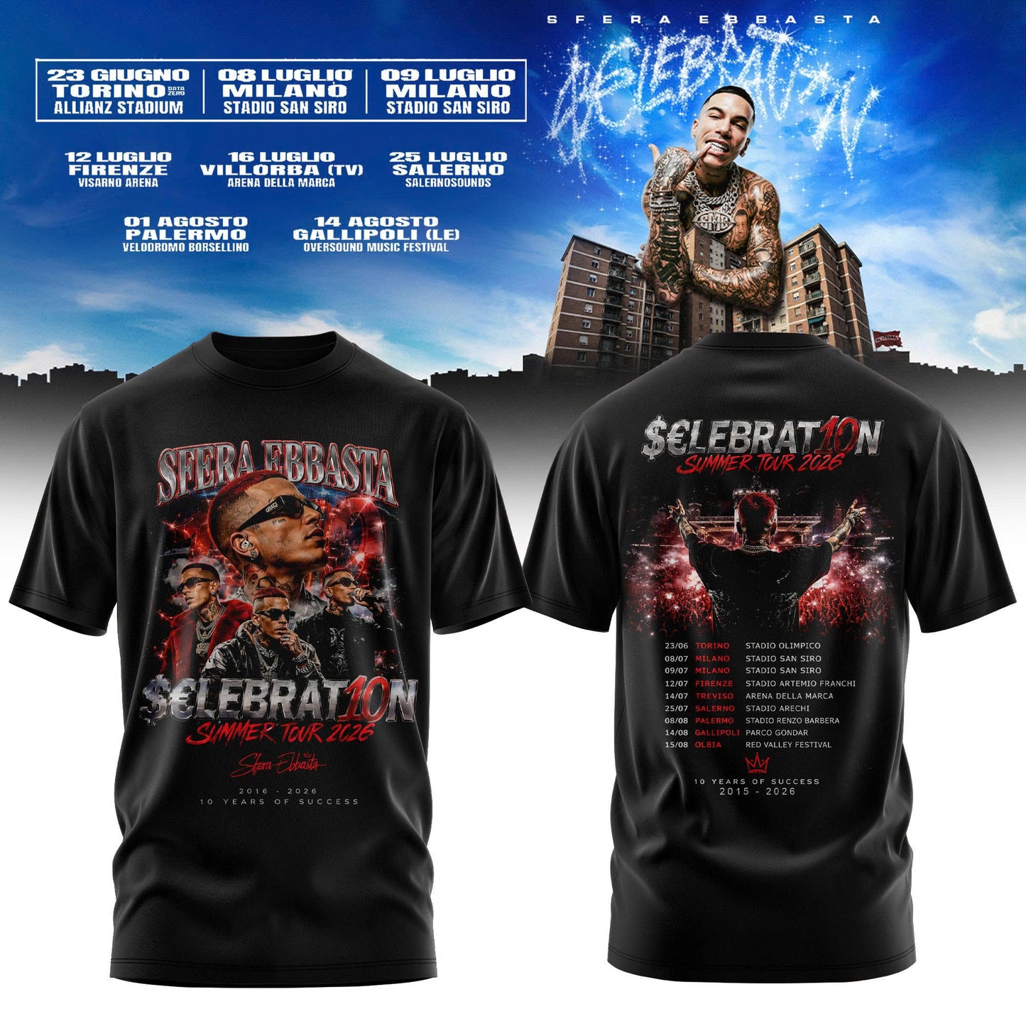 Sfera Ebbasta $€LEBRAT10N – Estate 2026 Tour T-Shirt 2